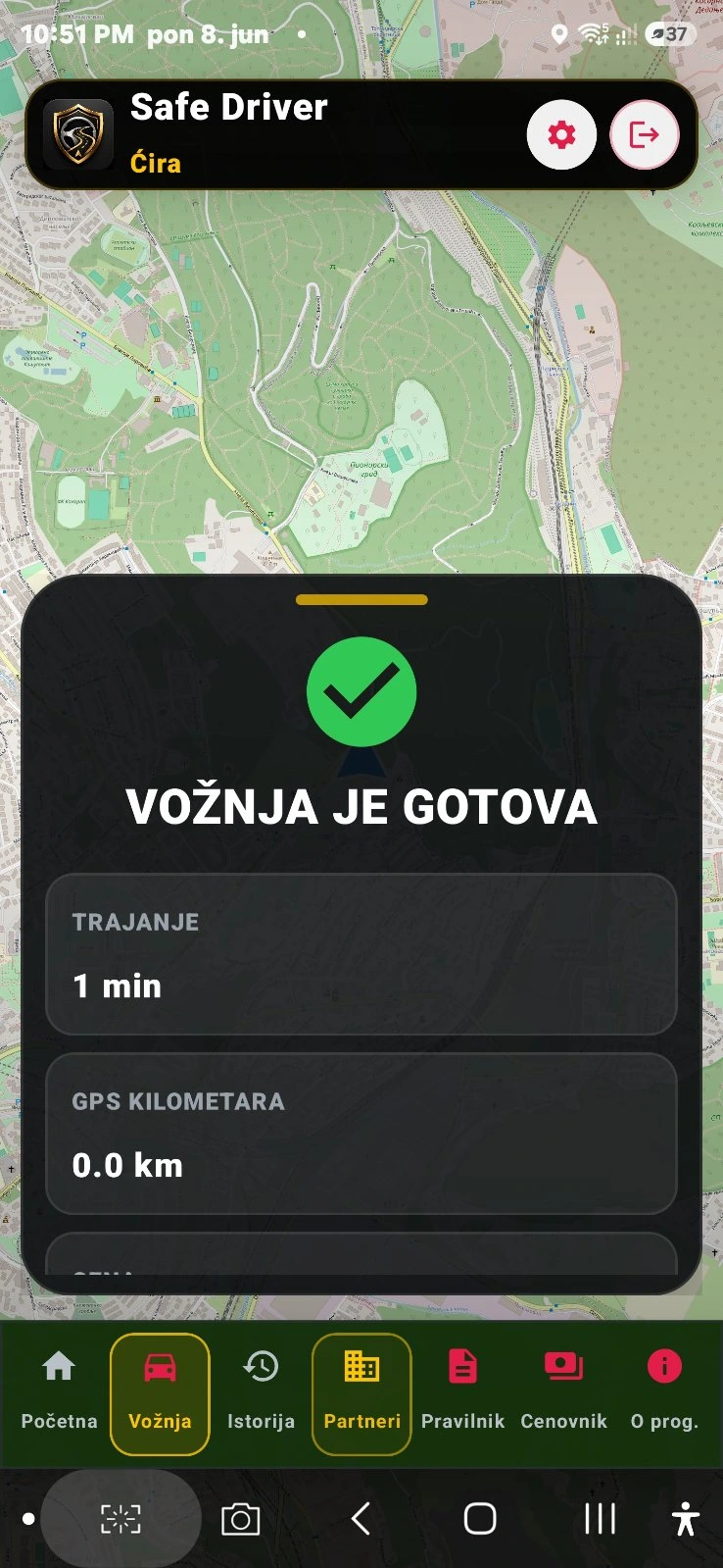 Safe Driver aplikacija započeta vožnja