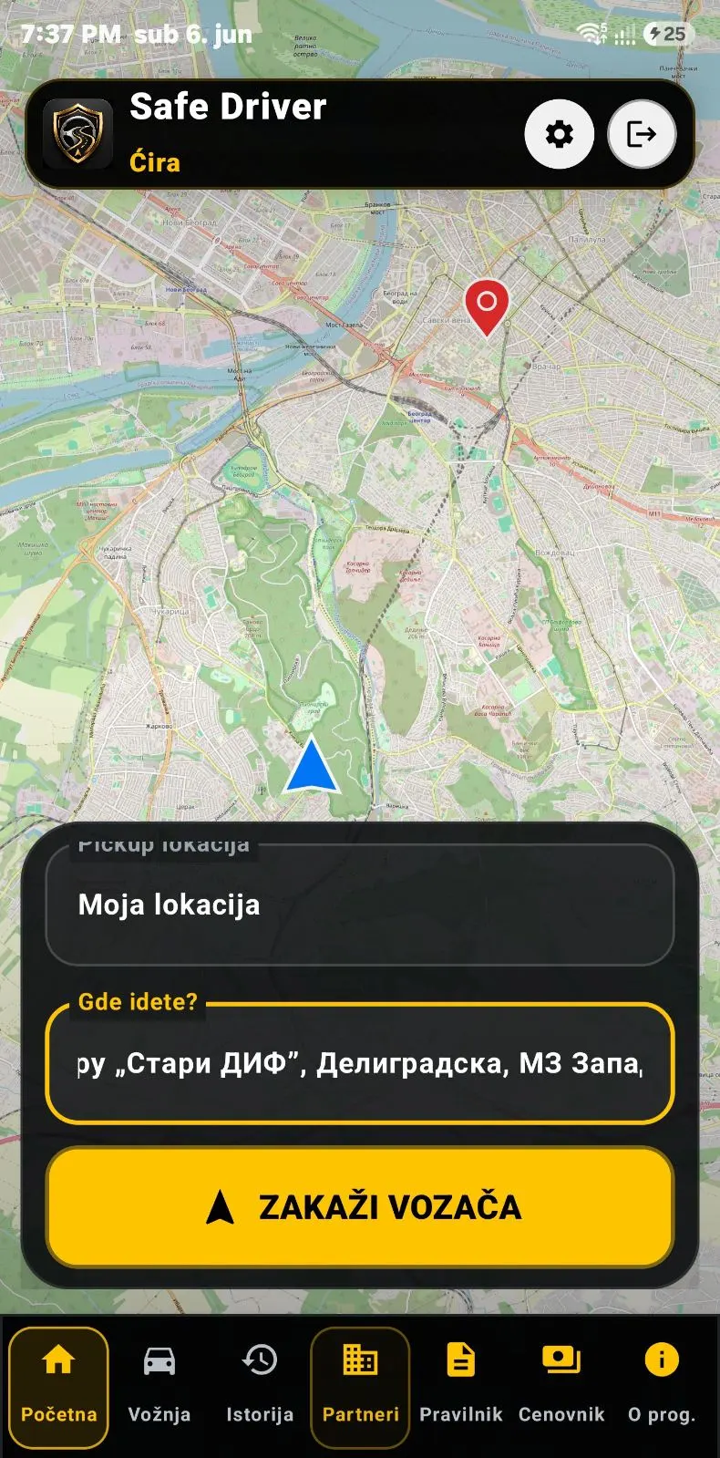 Safe Driver Premium klijent aplikacija ekran